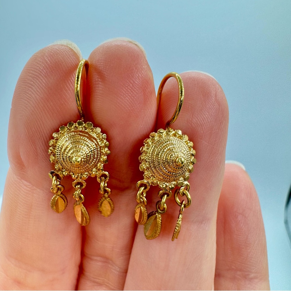 Ethnic Thai Bali Style Cone Tassel Dangle Earrings Gold Tone Dainty Festival - Picture 5 of 8